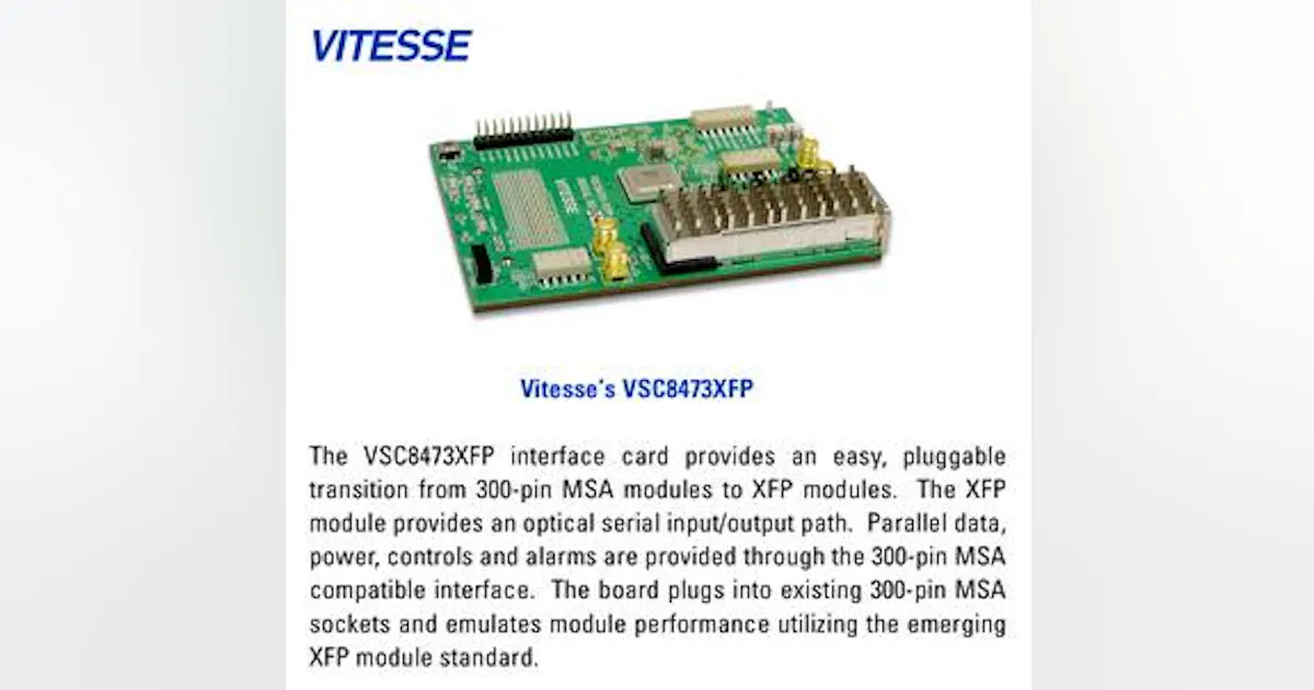 Vitesse unveils XFP interface card | Lightwave