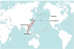Asia Pacific Ring (APR) (The parties to the APR colloboration involves these international research and education networks: SingAREN, NICT, NII, Internet2, WIDE Project, Pacific Wave, and TransPAC)/ Credit: SingAREN Asia Pacific Ring (APR) (The parties to the APR colloboration involves these international research and education networks: SingAREN, NICT, NII, Internet2, WIDE Project, Pacific Wave, and TransPAC)/ Credit: SingAREN