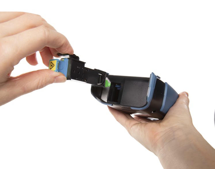 A field replaceable and patented Click-Out optical connector reduces the need to send the Optical Xplorer to the factory for maintenance.