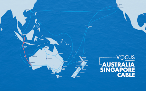 The Australia Singapore Cable (in red above) is a part of a network of submarine cables Vocus operates.