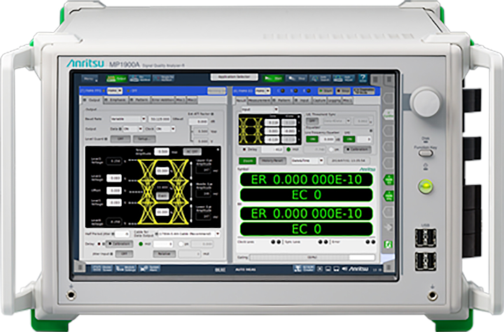 The MU196040B PAM4 error detector module for the Signal Quality Analyzer-R MP1900A series (shown here) enables 116-Gbps bit error rate tests.