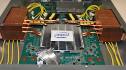 Intel is showing its Tofino 2/co-packaged optics combination (underneath the logo) in a 2RU switch.