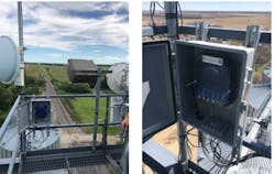 Fiber management system installed on top of a grain elevator.