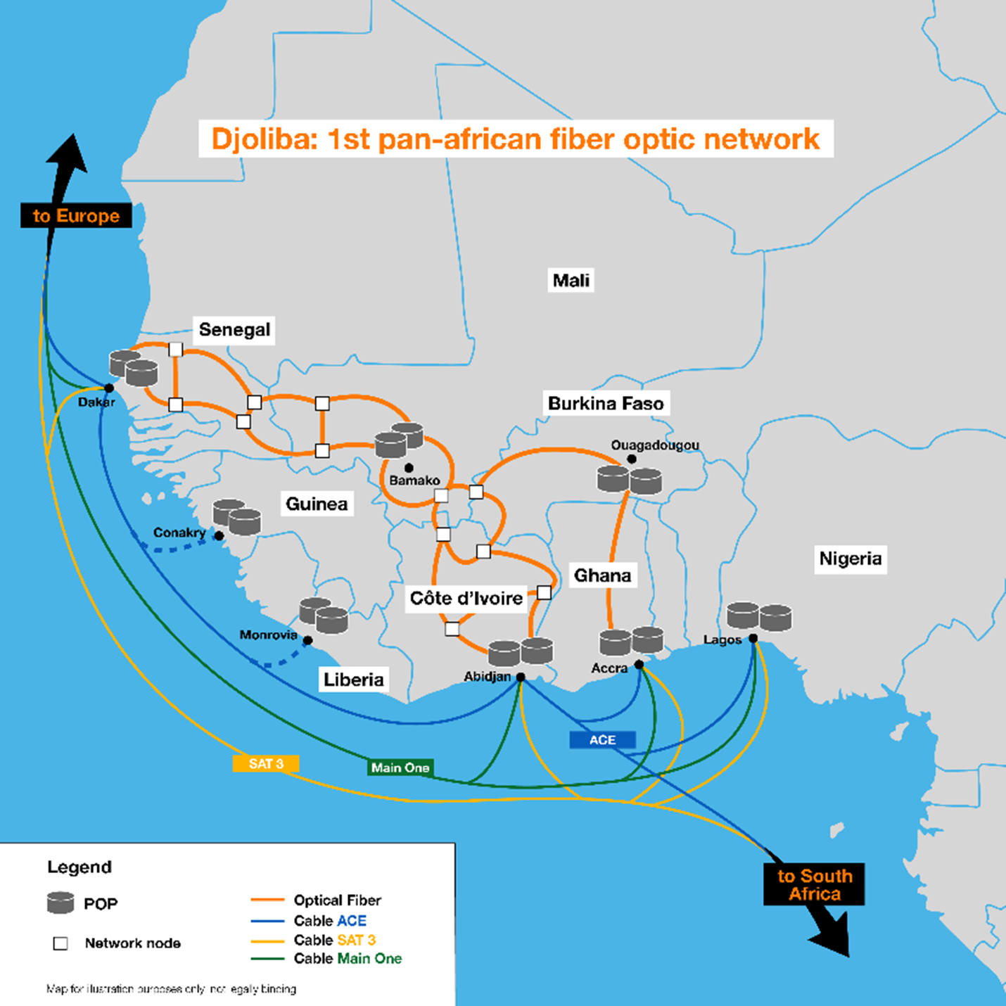 Djoliba will serve the needs of eight West African countries, including provision of connectivity to Europe and South Africa.