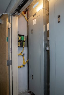 Figure 1. There are no IDFs at this high-end hotel. Fiber and splitters are in a locked enclosure inside an electrical closet.