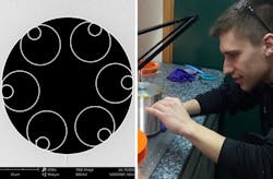 Left: Light propagates through a central hole of the hollow-core fiber. Right: Paper co-author Vincent Michaud-Belleau from COPL, Université Laval. Left: Light propagates through a central hole of the hollow-core fiber. Right: Paper co-author Vincent Michaud-Belleau from COPL, Université Laval.