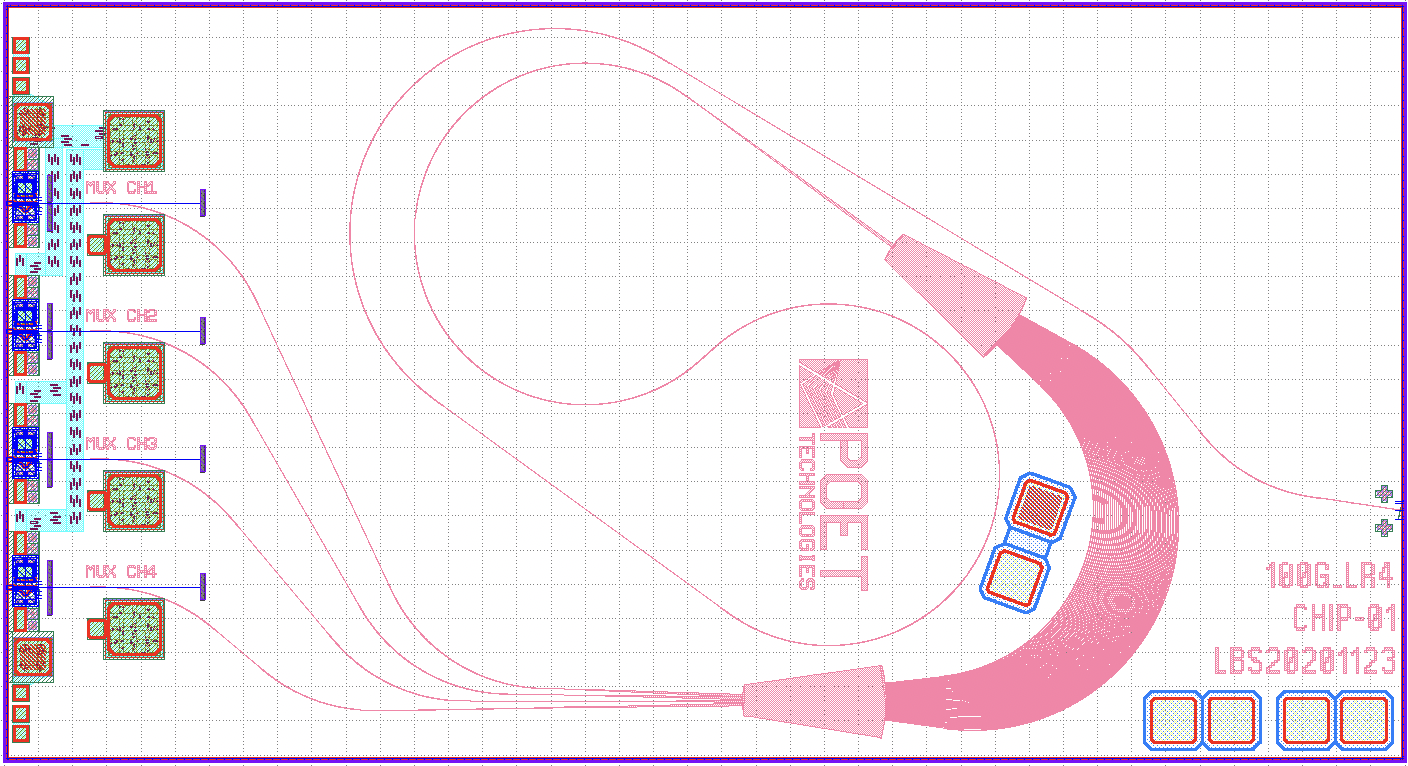 The new 100G LR4 Tx optical engine leverage's POET Technologies' Optical Interposer.