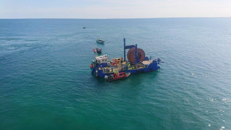 Installation of the HAVSIL submarine cable should be nearing completion. This picture was taken just outside Hanstholm, Denmark.