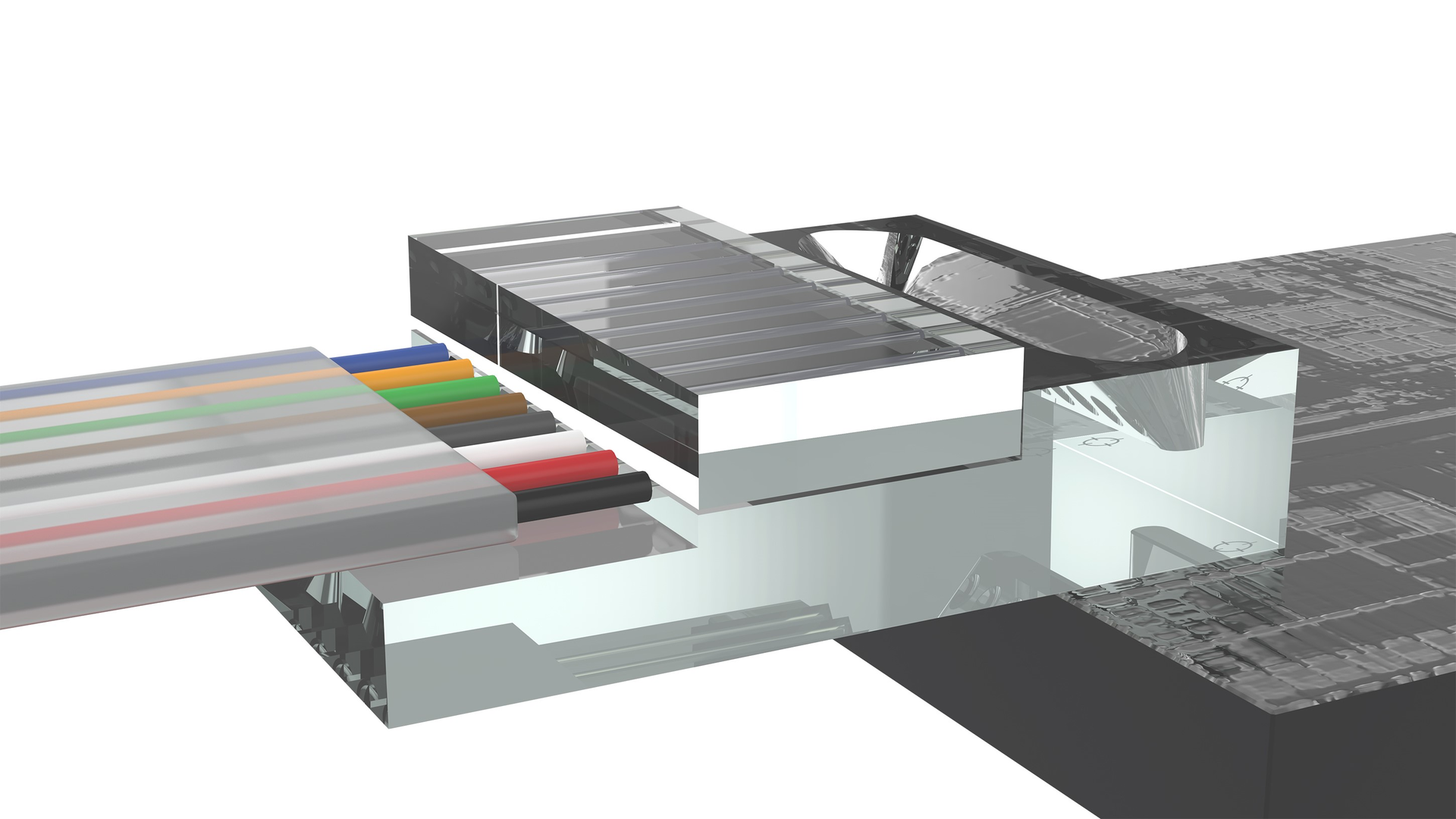 Optoscribe's OptoCplrLT with fiber assembly, coupling to SiPh grating couplers.