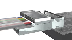 Optoscribe's OptoCplrLT with fiber assembly, coupling to SiPh grating couplers. Optoscribe's OptoCplrLT with fiber assembly, coupling to SiPh grating couplers.
