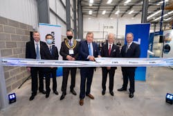 Cutting the ribbon as part of the opening ceremonies for AFL's new fiber cable production plant in Swindon, UK, are (from left to right) Paul Bennett, General Manager of AFL in Swindon, Toshitane Nakatsuji, Managing Director, Fujikura Europe Limited, Mayor of Swindon, Councillor Garry Perkins, Jody Gallagher, President and CEO of AFL, Mr. Hajime HAYASHI, Ambassador Extraordinary and Plenipotentiary of Japan to United Kingdom and Kurt Dallas, President AFL Product Solutions, AFL. Cutting the ribbon as part of the opening ceremonies for AFL's new fiber cable production plant in Swindon, UK, are (from left to right) Paul Bennett, General Manager of AFL in Swindon, Toshitane Nakatsuji, Managing Director, Fujikura Europe Limited, Mayor of Swindon, Councillor Garry Perkins, Jody Gallagher, President and CEO of AFL, Mr. Hajime HAYASHI, Ambassador Extraordinary and Plenipotentiary of Japan to United Kingdom and Kurt Dallas, President AFL Product Solutions, AFL.
