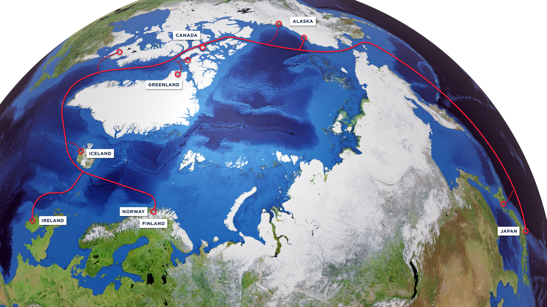 The planned pan-Arctic submarine cable from Cinia and Far North Digital will link Japan with Europe, stopping at multiple points in North America along the way.