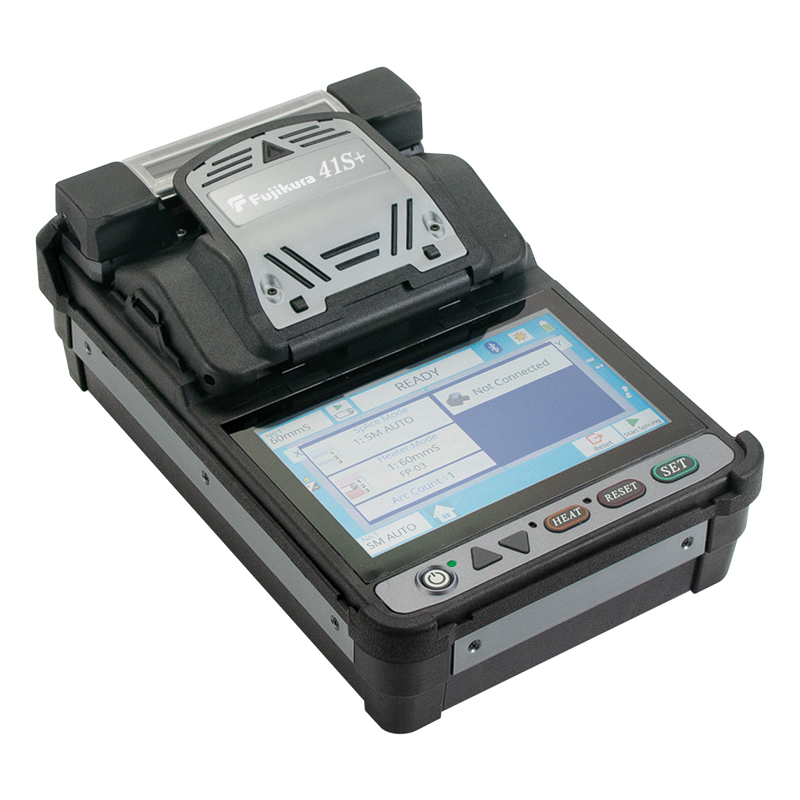 The Fujikura 41S+ fusion splicer is a ruggedized, two camera, active cladding alignment fusion splicer that features Fujikura&rsquo;s Active Fusion Control (AFC) technology.