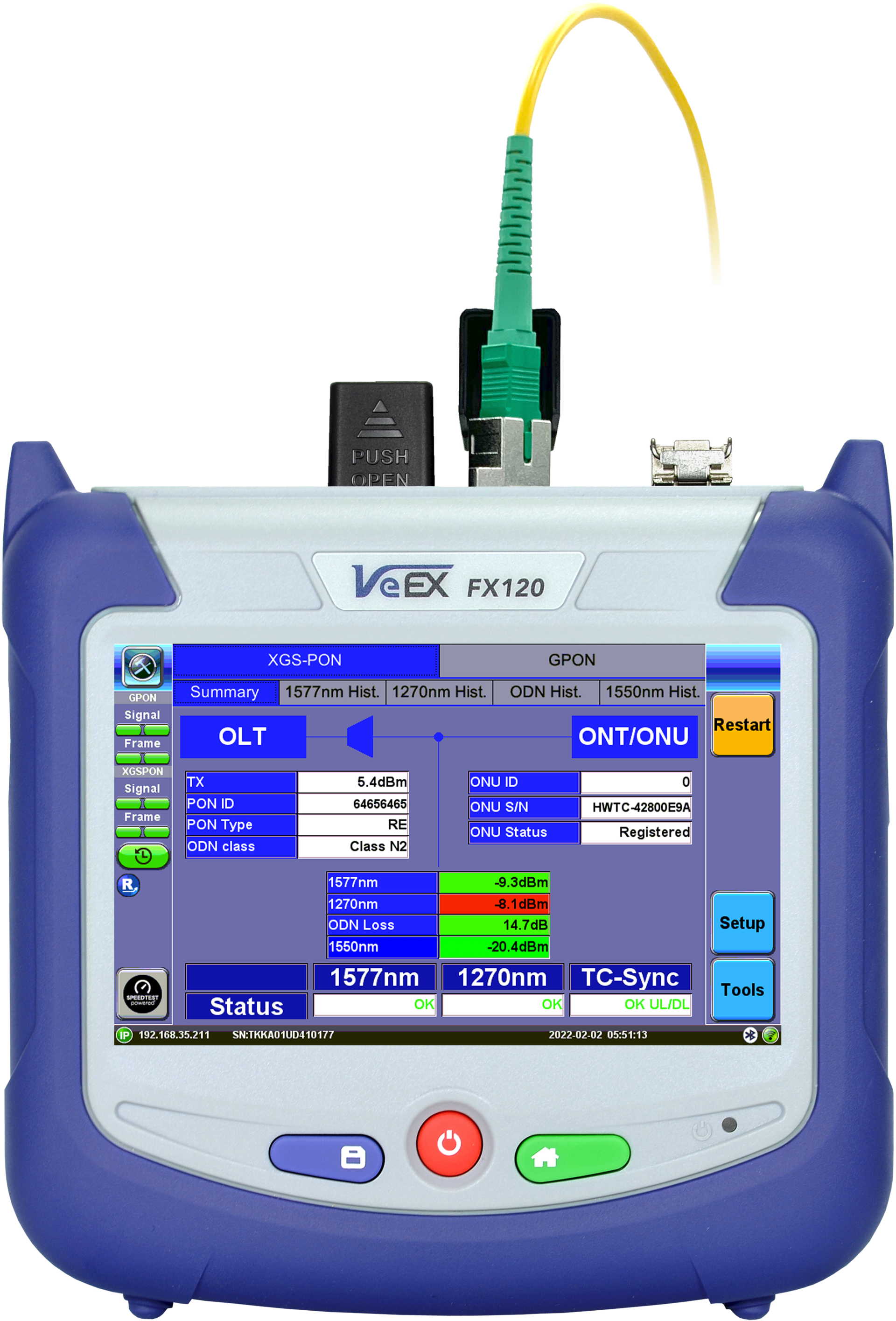 The VeEX FX120 XG(S)-PON analyzer assists in the installation, activation, and troubleshooting of 1-Gbps and 10-Gbps all-fiber and hybrid access networks.