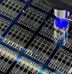A CMOS wafer with transferred microLEDs. A CMOS wafer with transferred microLEDs.