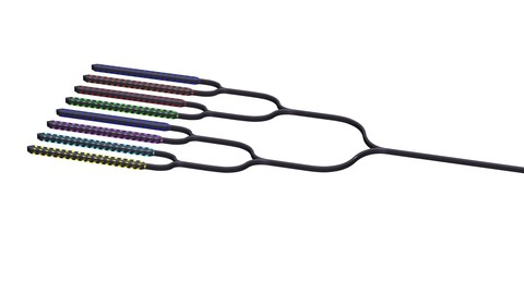 The illustration shows Intel Labs' eight-channel hybrid III-V/silicon distributed feedback laser array.