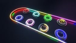 Intel also released an illustration of eight micro-ring modulators and optical waveguide that support multi-wavelength transmission. Intel also released an illustration of eight micro-ring modulators and optical waveguide that support multi-wavelength transmission.