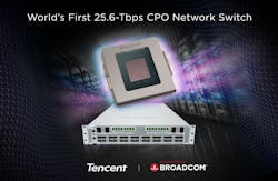 Broadcom and Tencent have partnered to design and implement a 25.6-Tbps switch chip with co-packaged optics.