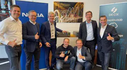 Nokia and DE-CIX teams mark the 800GbE implementation. From left to right: Sebastian Seifert, CFO at DE-CIX; Thomas King, CTO at DE-CIX; Rafael de Fermín, vice president of the Network Infrastructure business in Europe at Nokia; Marco Zietz, senior architect network design at DE-CIX; Matthias Hahn, sales director at Nokia; Wolfgang Seibert, head of customer team Germany at Nokia; Ivo Ivanov, CEO at DE-CIX.