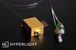 HyperLight&apos;s 110 GHz modulator: (&gt;125 GHz usable bandwidth), record low half-wave voltage, compact footprint, high extinction ratio, stable DC biasing, high optical and RF power handling, standard W (1.0 mm) RF connector, and PM fibers with FC/APC connectors.