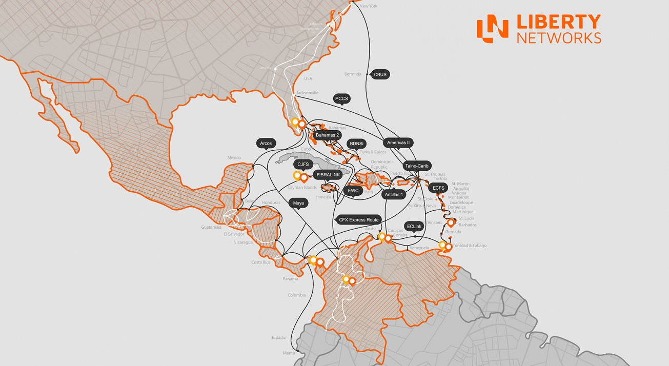 The new Liberty Networks operates an extensive network in the Americas and Caribbean.