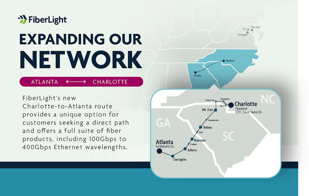 Permiso templado impermeable FiberLight opens fiber route between Atlanta and Charlotte | Lightwave