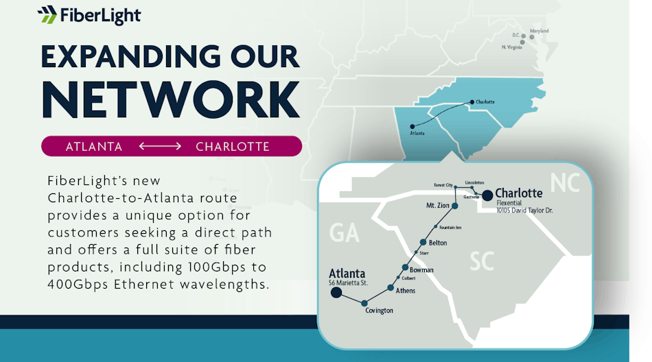 FiberLight has opened what it touts as a more direct route between Charlotte and Atlanta than existing alternatives.