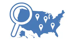 Us Map With Magnifying Glass And Pin Drops