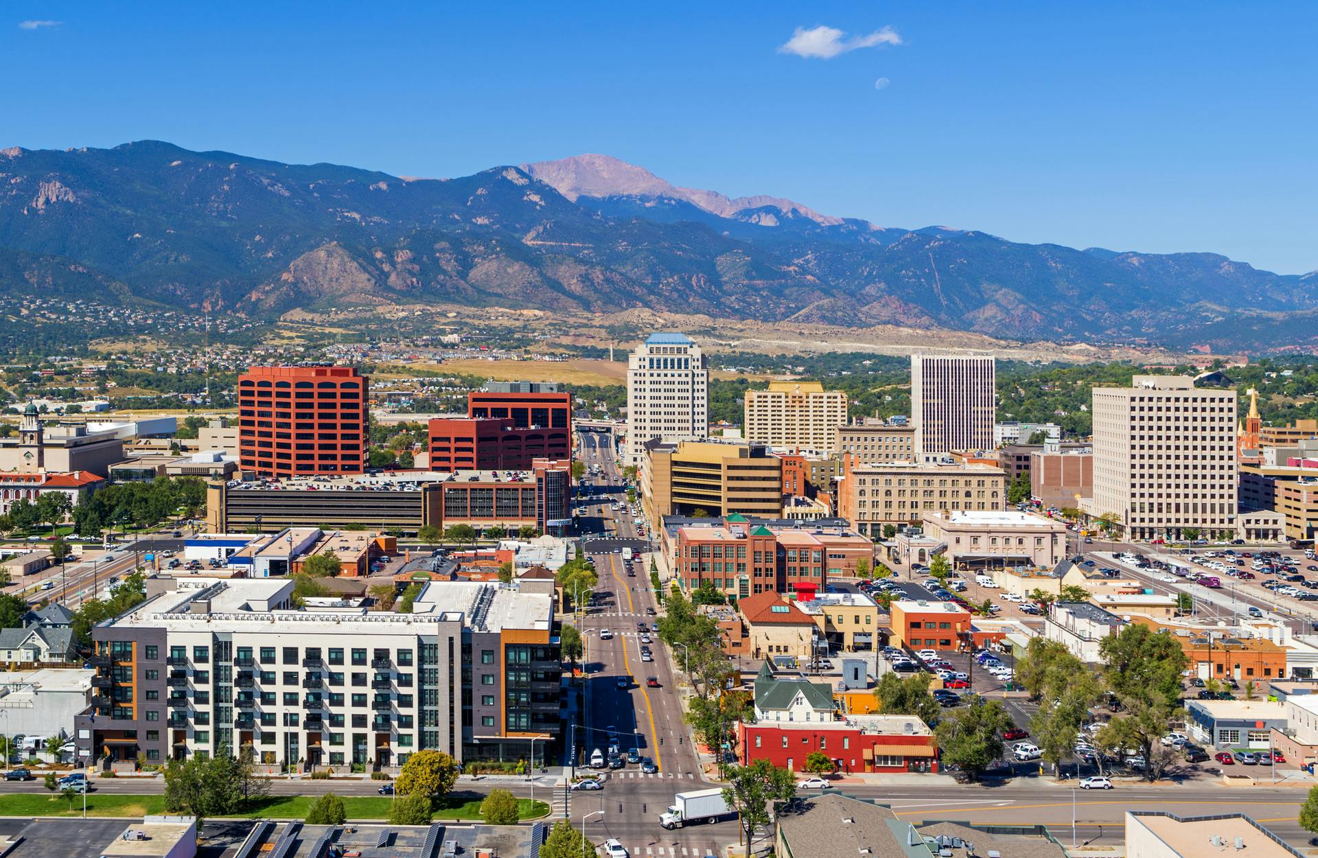 Aerial view of downtown Colorado Springs.