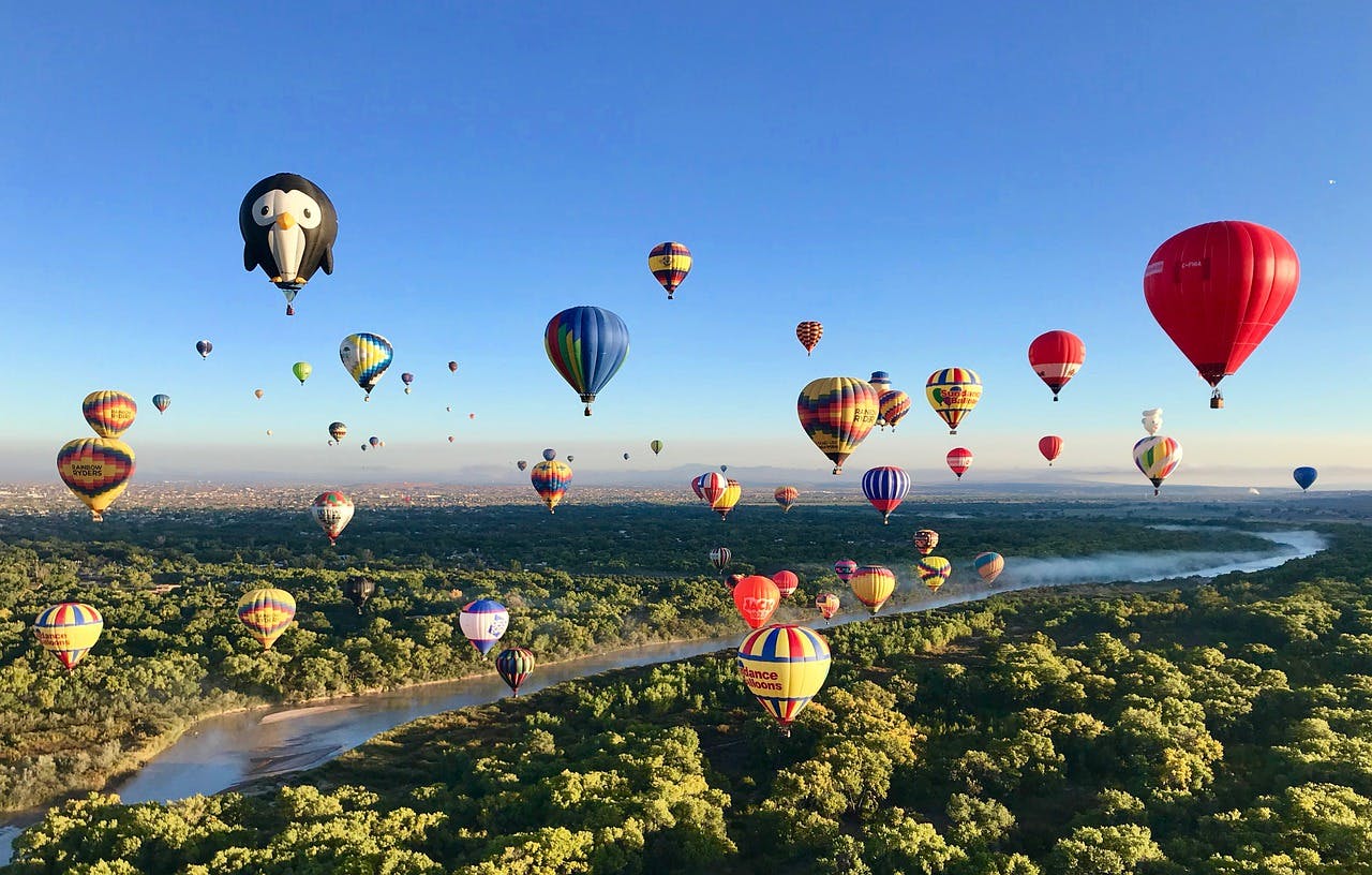 A photo from the Albuquerque Balloon Fiesta, a hot air balloon festival.
