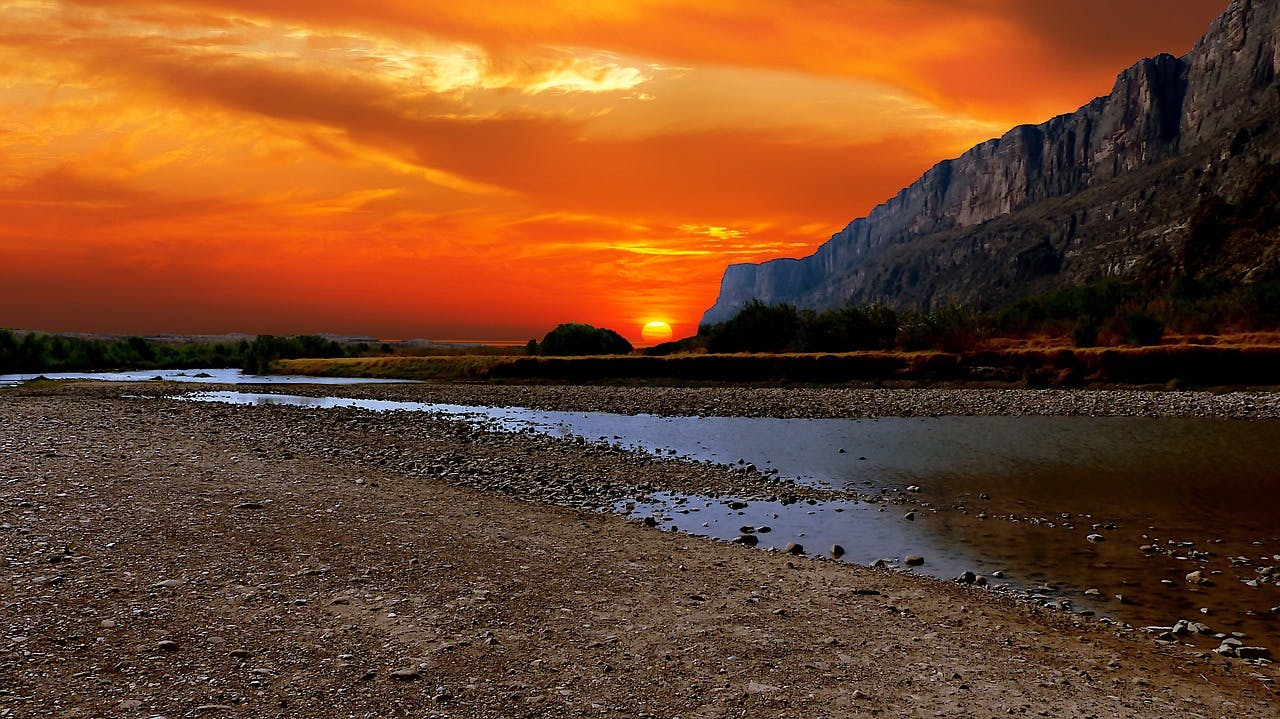 Sunset over the Rio Grande river in New Mexico.