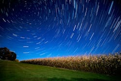 A 40-minute live composition star trail captured over rural Michigan on a cloudless night.