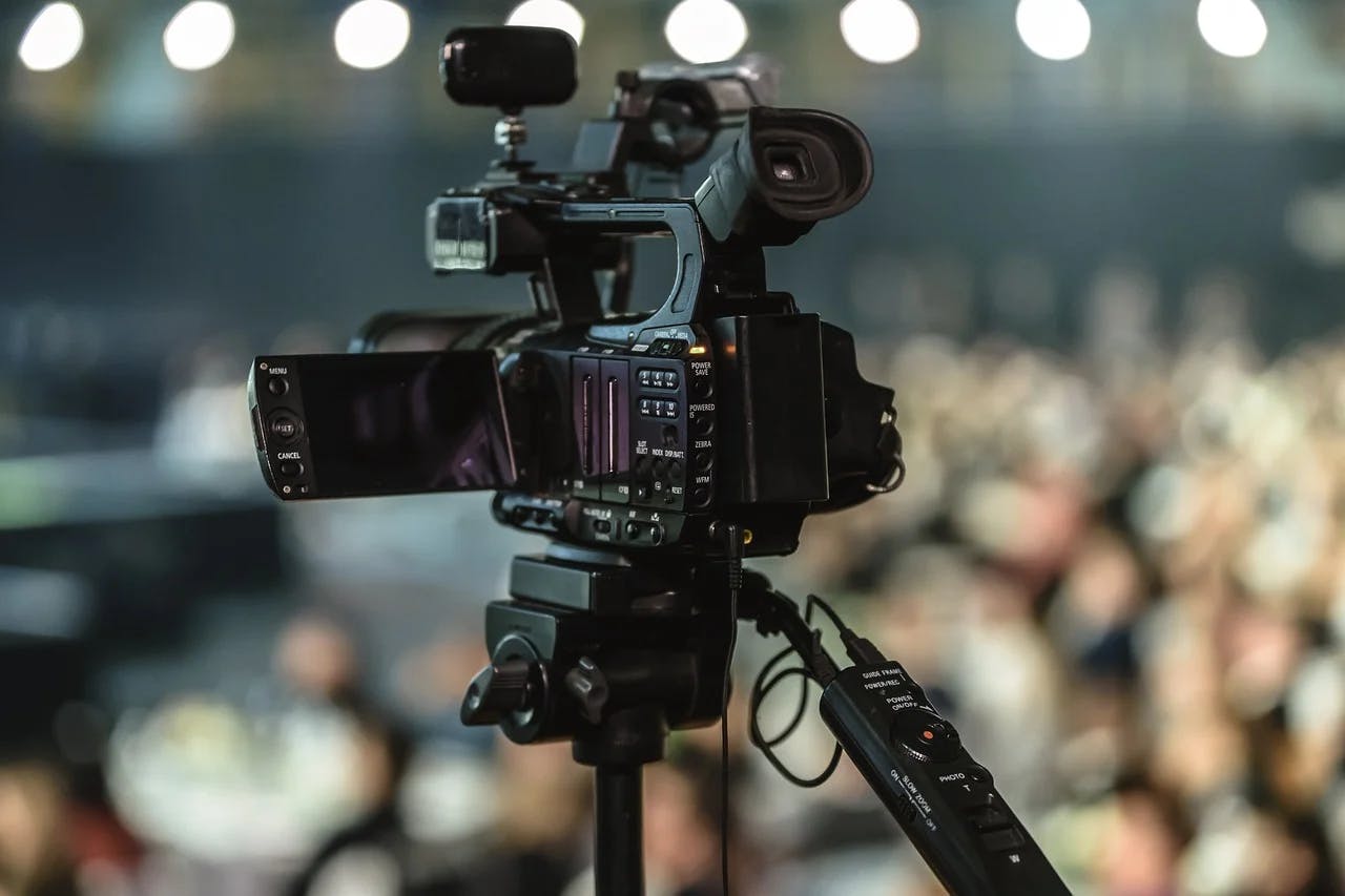 A broadcast video camera.