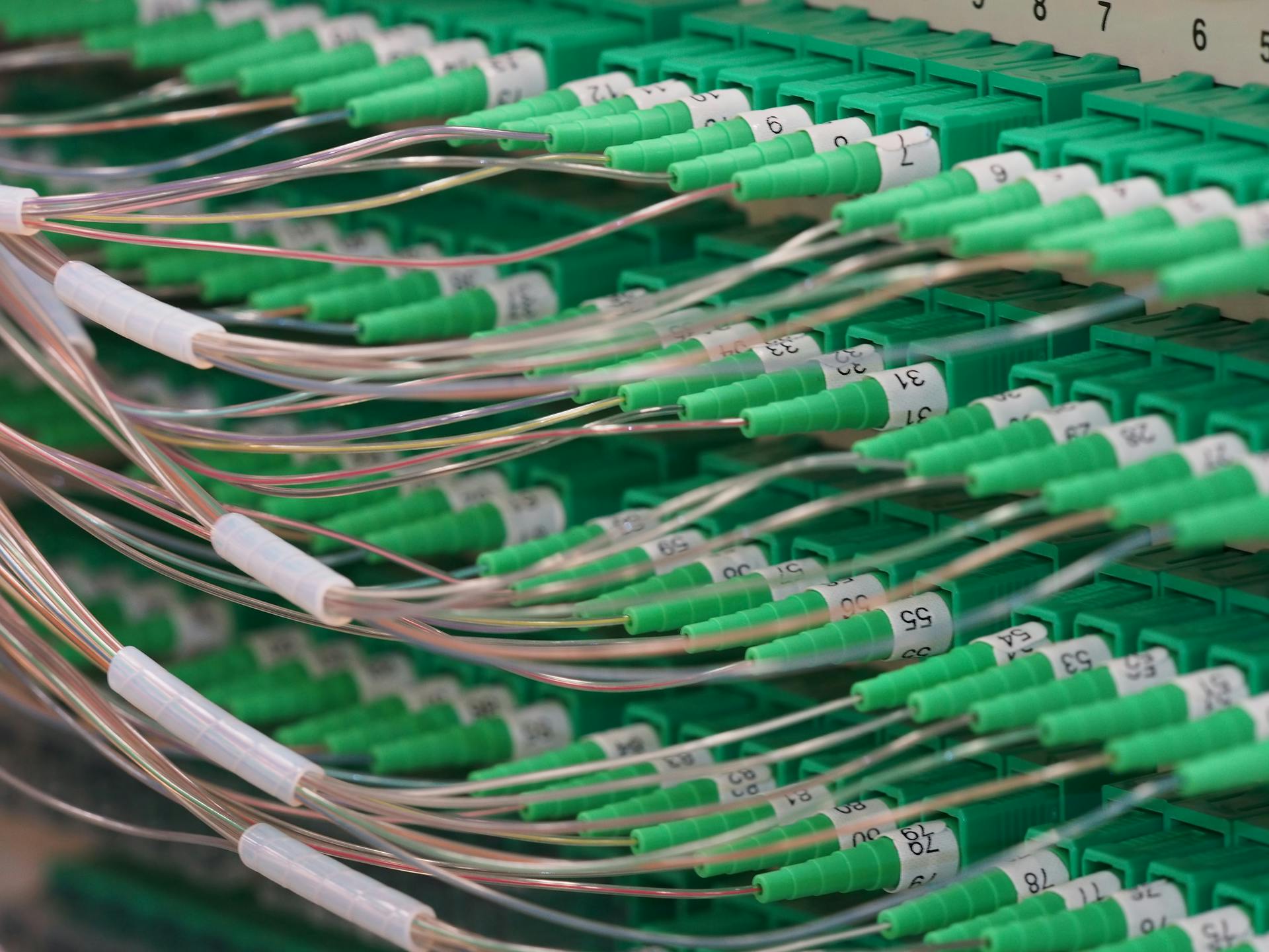 Fiber-optic connectors used in an FTTH broadband deployment.