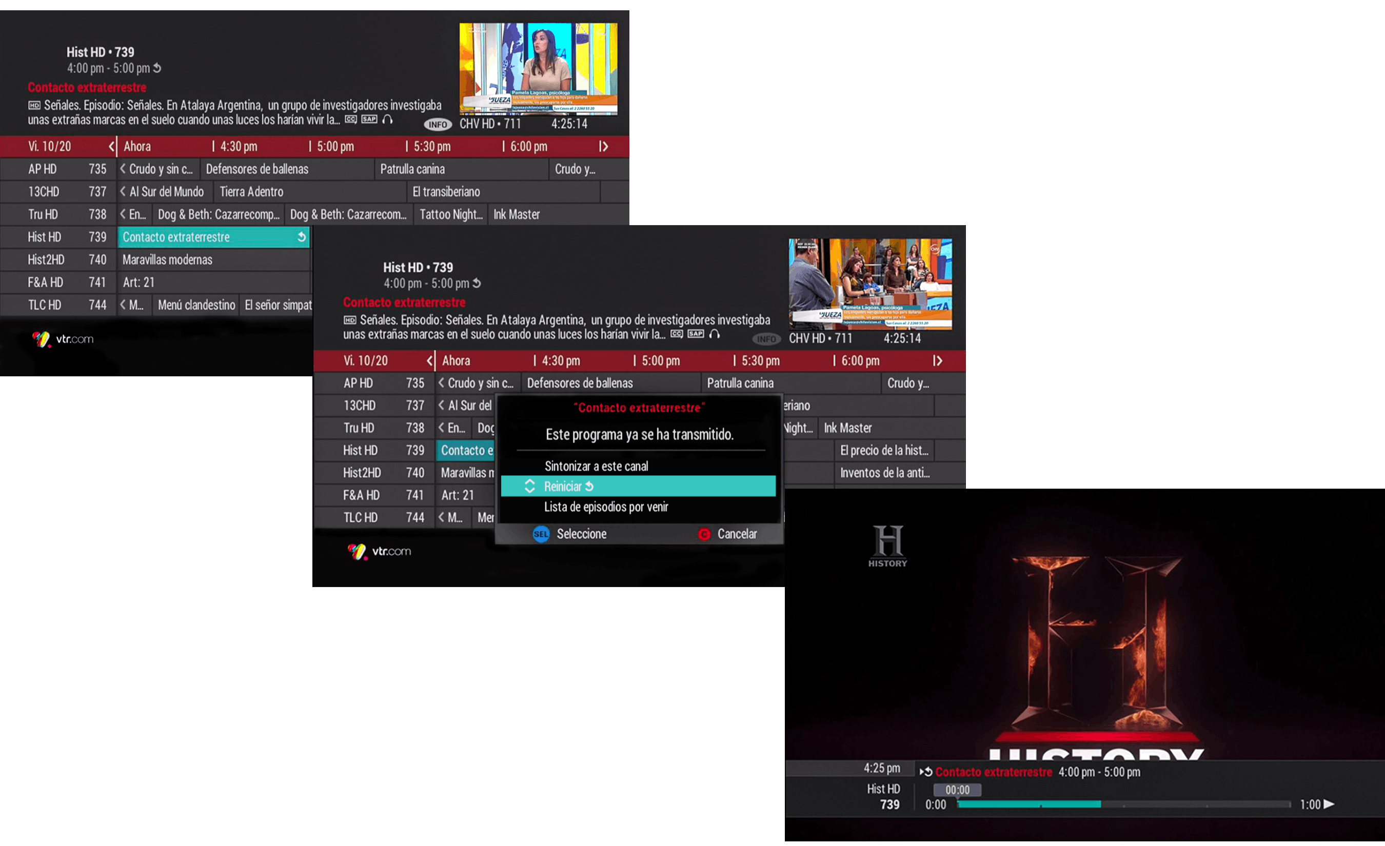 These images illustrate Media Distillery&rsquo;s EPG Correction in action on the VTR Replay TV Platform.