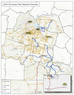 United Communications&rsquo; middle mile routes, fiber networks, and on-net data centers in Middle Tennessee.