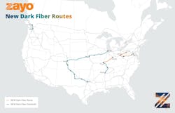 Zayo's new dark fiber routes. Zayo's new dark fiber routes.