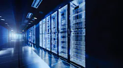 Data center server room with server racks.