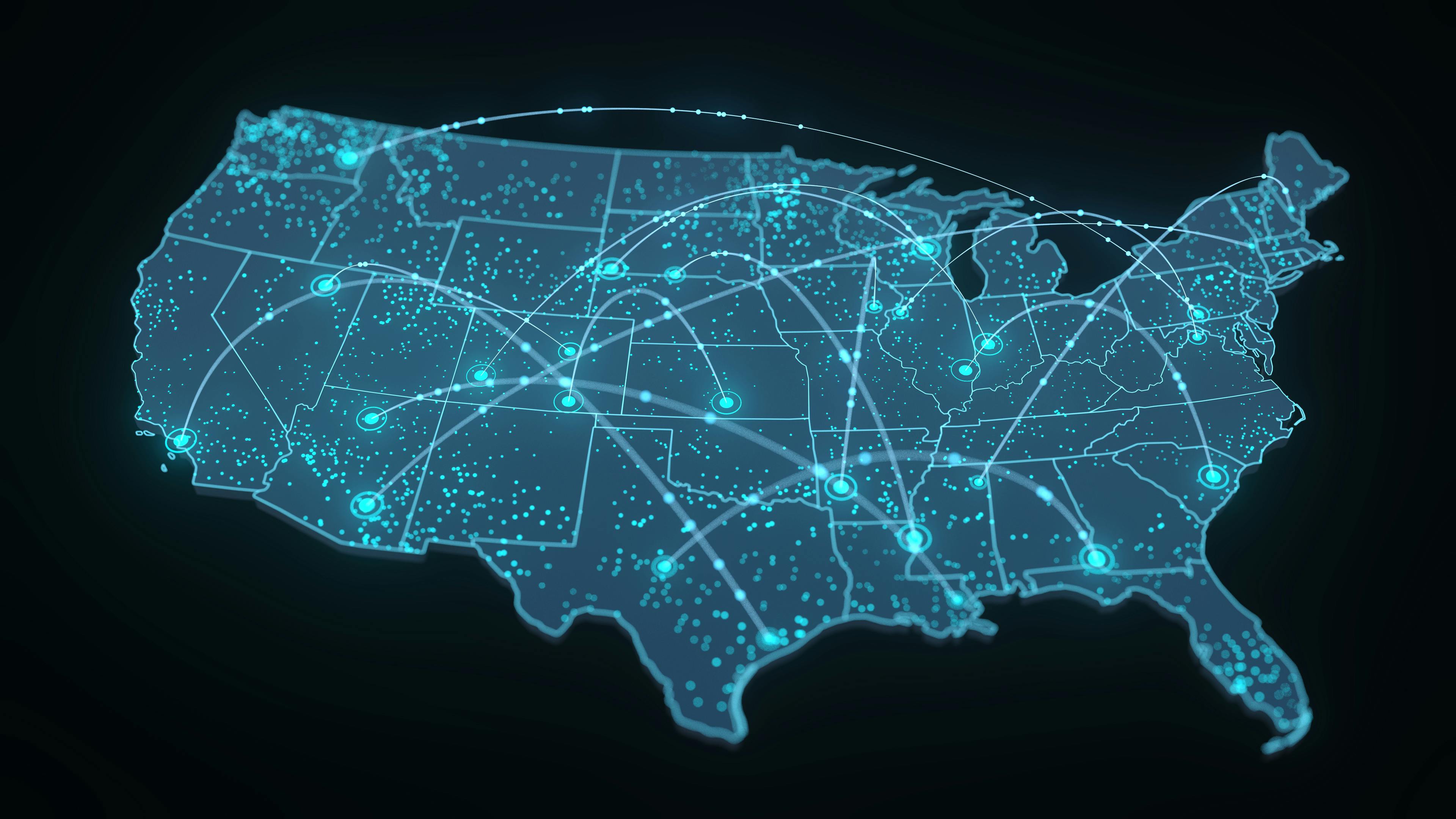 Contiguous USA with data overlay