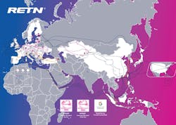 RETN's network spans multiple countries including Africa, America, Asia and Europe. RETN's network spans multiple countries including Africa, America, Asia and Europe.