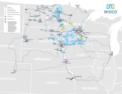 Midco's fiber network has key touch points across various Midwestern states. Midco's fiber network has key touch points across various Midwestern states.