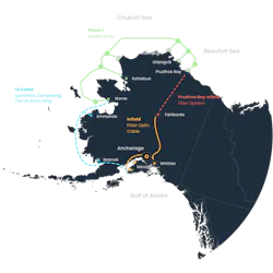 Quintillion's network spans Alaska with subsea and terrestrial fiber routes, creating multiple pathways for reliable connectivity. Quintillion's network spans Alaska with subsea and terrestrial fiber routes, creating multiple pathways for reliable connectivity.